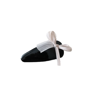 Elegant sweet black teardrop hair clip featuring a delicate cream gauze bow for women