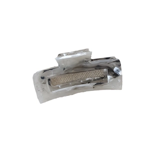 Minimalist marble ink pattern rectangular hair claw clip for women in black and white