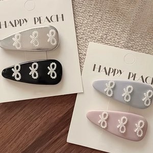 Pinza para el Cabello con Lazo de Perla Artificial de Imitación Estilo Coreano Dulce Clip BB de Gota Aleación Joyería para el Cabello Mujer Niña