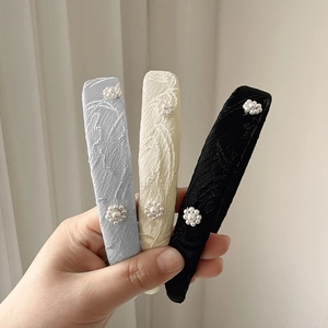 Elegant French Style Padded Jacquard Headband With Artificial Pearl Flower Decoration Retro Sponge Hair Band For Women Hair Accessories