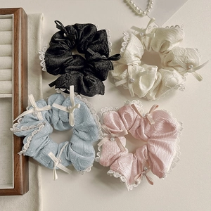 Chouchou Doux En Dentelle Française Avec Nœud Et Künstliche Perle Élastique En Tissu Jacquard Élégant Pour Accessoires Cheveux Femme