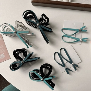 Lot de pinces à cheveux à nœud denim comprenant 4 grandes pinces et 4 barrettes bec