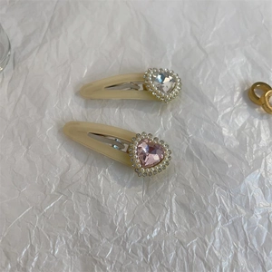 Sweet Heart Rhinestone Hair Clip For Women Faux Artificial Pearl Inlaid Alloy BB Side Clip Vintage Elegant Bangs Accessory