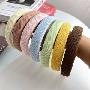 Women Sweet Waffle Knit Padded Sponge Headband Thickened Fabric Wide Side Hair Band Solid Color Elegant Hair Accessories