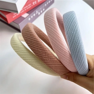 Thickened waffle weave sponge headbands in cream, coffee, pink, and blue colors