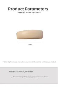 Close-up of 8cm beige faux leather hair clip with dimensions and metal clip detail