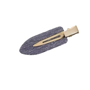 Barrette à cheveux à paillettes gris foncé avec une base en métal doré minimaliste