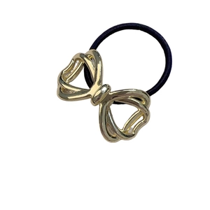 Elegant gold metal hollow bow hair tie with high-elasticity rubber band for women