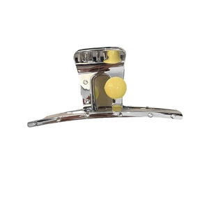 Silver metal shark hair claw clip with rhinestones and pearl detail for women