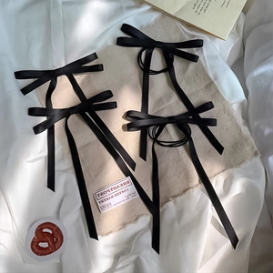 Elegante Fermaglio per Capelli con Fiocco in Raso Nero Fatto a Mano Stile Francese Elastico per Capelli con Fiocco Grande per Donna Ragazza