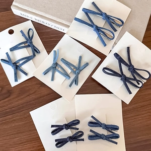 Handmade Denim Bow Hair Clips For Women Vintage Sweet Blue Duckbill Clips Side Bangs Hairpins Casual Hair Accessories
