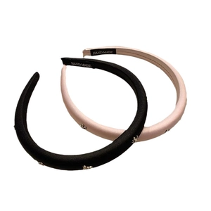 Satin padded headband set in black and pink with silver accents and handmade label