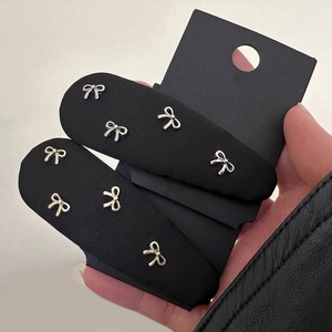 Korean Style High-End Black Fabric Teardrop BB Hair Clips With Silver Metal Bow For Women Daily Styling Hairpins Set