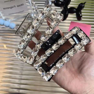 Sparkling zircon square hair claws in transparent and black finish for women