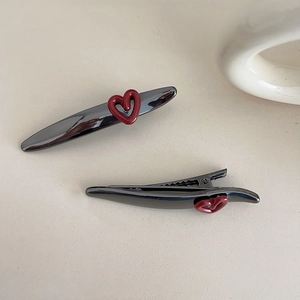 Barrettes à cheveux élégantes en alliage avec cœur rouge vin pour coiffures féminines