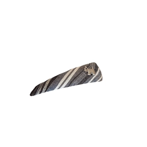 Vintage checkered triangular hair clip with a metallic Scottish terrier puppy pendant