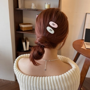 Korean Style Sweet Tweed Fabric Bow Hair Clip Elegant Alloy Oval Side Clip Daily Hair Accessories For Women