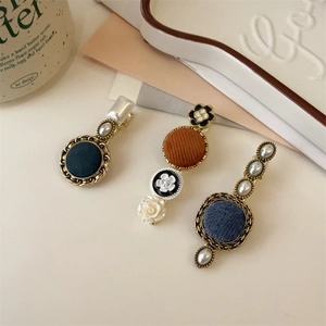 Französische Vintage Künstliche Perlen Haarspangen Blauer Samt Elegante Seitenclips Legierung Blumen Haarnadel Für Damen Haarstyling