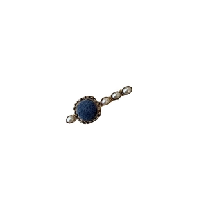 Französische Vintage-Haarklammer aus blauem Samt mit eleganten Perlen und Golddekor
