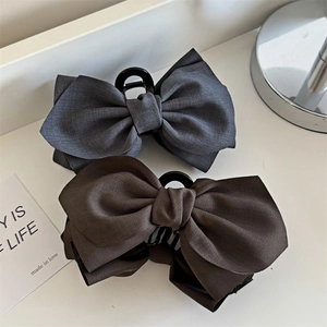Large Fabric Bow Hair Claw Clips For Women Elegant Cotton Linen Texture Butterfly Hair Clamps Korean Style Hair Accessories
