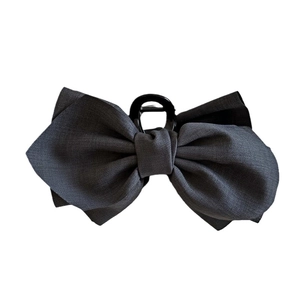 Elegant dark grey cotton linen large bow hair claw clip for sophisticated updos