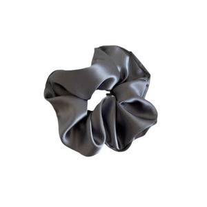 Elegant grey satin scrunchie with silky finish for high-end ponytail hair styling