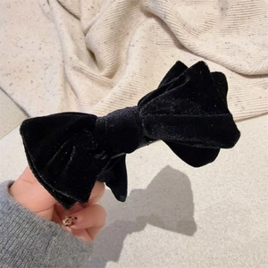 Pince à cheveux élégante en velours noir à double nœud pour coiffure chignon