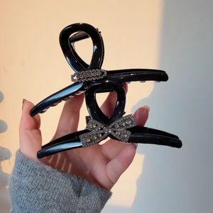 Elegant Large Black Hair Claw Clip Rhinestone Bowknot Shark Clip Resin Hair Accessories For Women Daily Party Hair Accessories