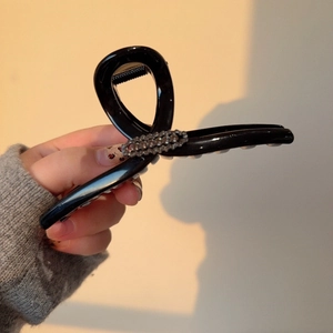 Large black hair claw clip with grey rhinestones for women hair styling accessory