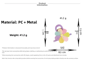 Spécifications de taille détaillées de la pince à cheveux fleur colorée en violet