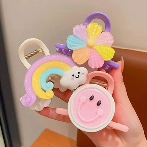 Pinces à cheveux colorées pour filles aux tons macaron avec motifs arc-en-ciel et fleurs