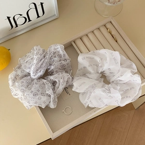 Korean Sweet Mesh Hair Scrunchie BE NICE Letter Floral Print Large Hair Tie Elastic Ponytail Holder Fashion Hair Accessory