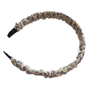 Serre-tête à fleurs crème avec motifs violets et design plissé élégant pour femme