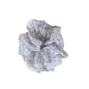 Floral print mesh scrunchie with letter patterns for sweet ponytail hairstyles
