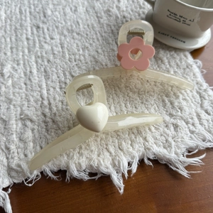 Elegante Crème Translucente Grote Haarklem Voor Vrouwen Mode Roze Bloem Wit Hart Shark Clip Haaraccessoires