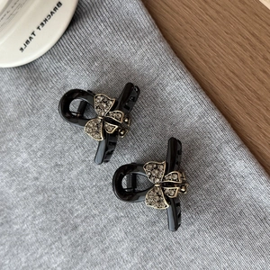 French Retro Mini Bowknot Hair Claw Clip With Rhinestones Elegant Minimalist Small Plastic Alloy Hair Accessory For Women