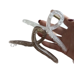 Elegant geometric cracked ice pattern hair claw clip for women in silver and brown tones