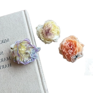 Elegant floral hair clips with lace butterflies and peony silk petals for women