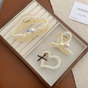 Korean Style Elegant Artificial Pearl Rhinestone Hair Claw Clip Acrylic Alloy Shark Clip For Women Exquisite Daily Hair Accessories