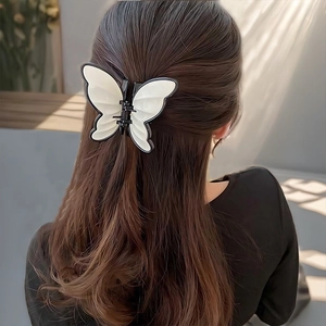 Elegant French butterfly hair claw clip with black and white acrylic design for women