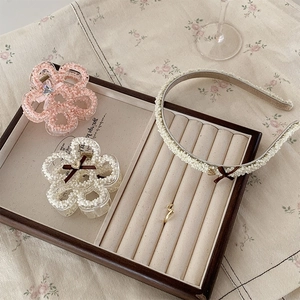 Floral pearl hair claws and beaded headband set in a vintage French style layout