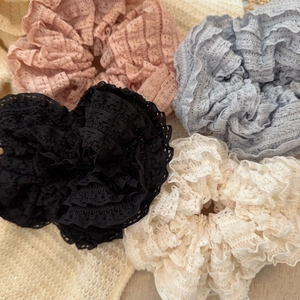 French Style Lace Pleated Large Scrunchies Elegant Vintage Elastic Hair Ties For Women Daily Sweet Hair Accessories
