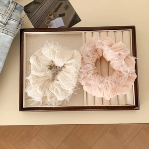 Dolci Elastici per Capelli in Chiffon Pieghettato per Donna Eleganti Elastici con Frange di Piume Morbidi Cerchi per Capelli per lo Styling Quotidiano