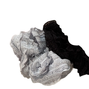 French style lace scrunchies in lavender and black colors with elegant pleated texture