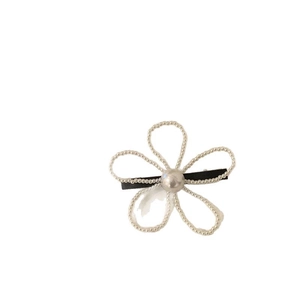 Elegant white pearl flower hair clip with black metal fastener for women's styling