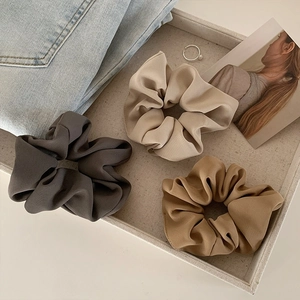 Women Ribbed Fabric Hair Scrunchie Solid Color High Elasticity Hair Tie Fashion Korean Style Earth Tone Ponytail Holder