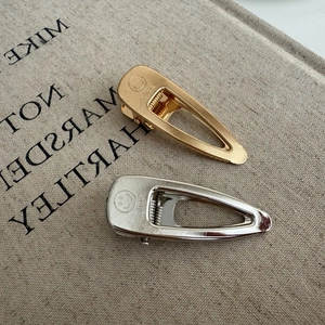 Minimalist Hollow Water-drop Metal Hair Clip With Smile Face Lettering Gold Silver Brushed Duckbill Clip For Women Girls