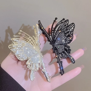 Vintage Hollow Butterfly Hair Claw Clip Elegant Alloy Rhinestone Shark Clip For Women Girls Hair Accessories Party Styling