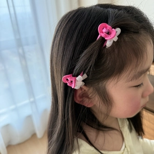 Mini pince à cheveux papillon rose et blanc pour filles, idéale pour coiffer la frange