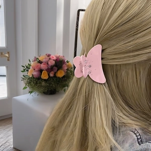 Pince à cheveux papillon en acétate rose élégante avec strass brillants pour femmes